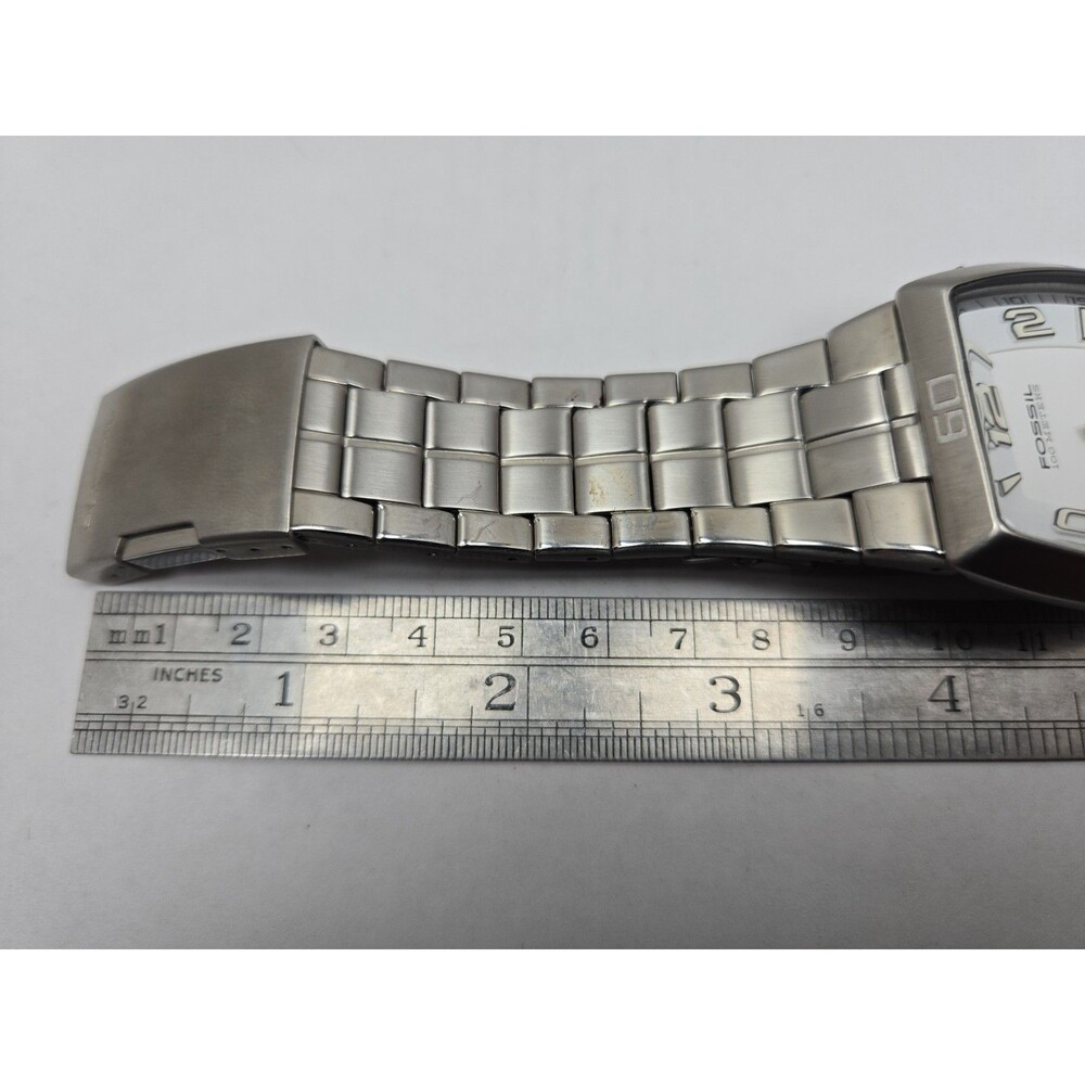 Mens Fossil 41mm Chrono Silver Watch Stainless Steel White Dial 100M New Battery - Picture 10 of 11